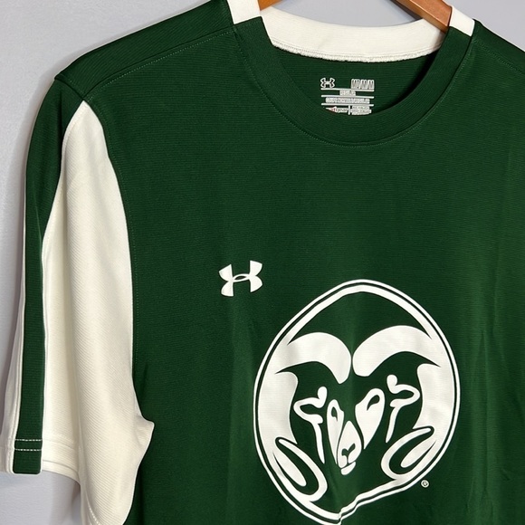 UNDER ARMOUR CSU GREEN AND WHITE MEDIUM SHIRT HEAT GEAR - Picture 2 of 5
